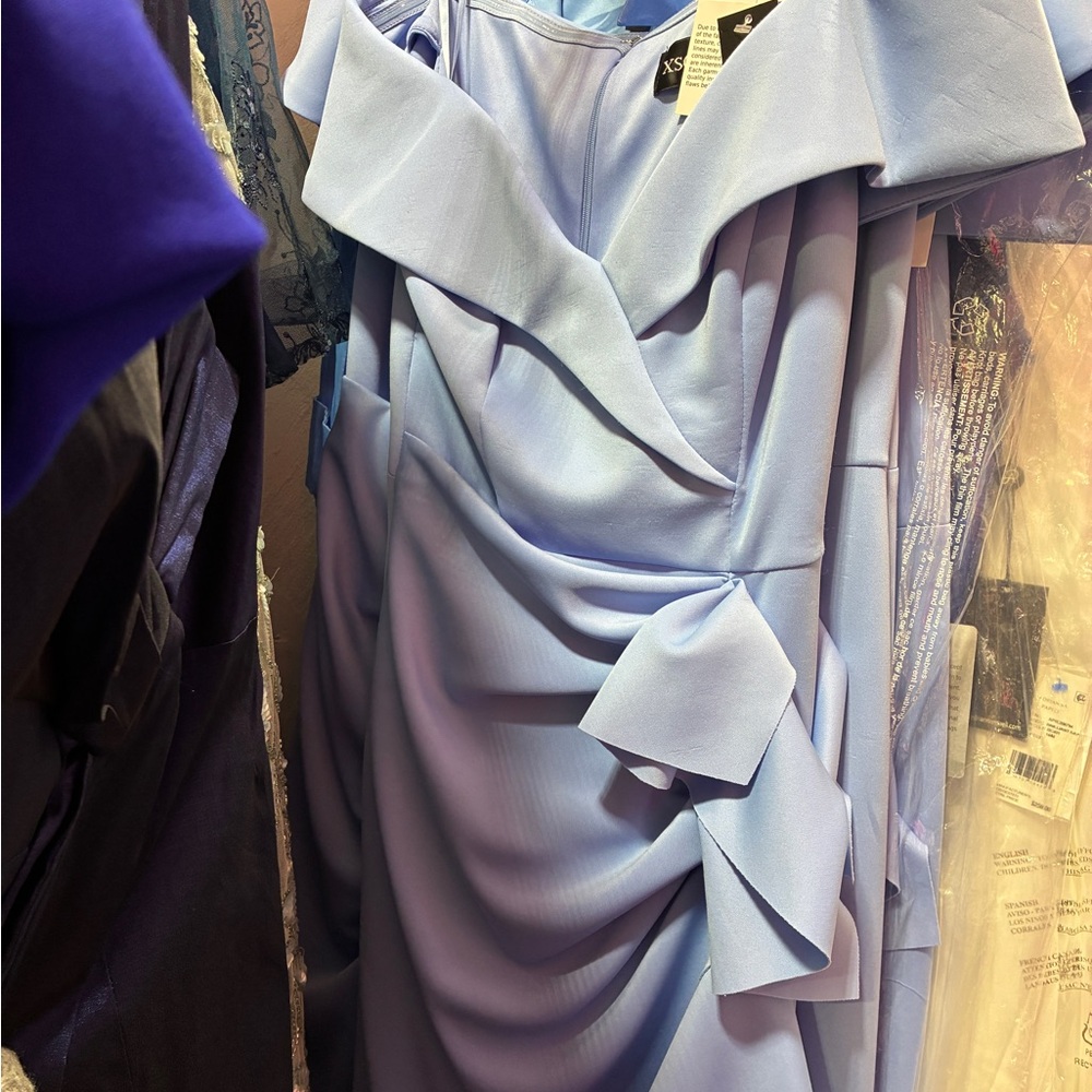 Xscape Off-Shoulder Light Blue Ruffled Maxi Dress - Picture 9 of 9